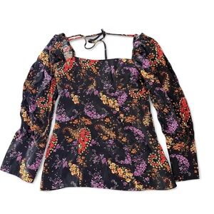 Forever 21 Black Floral Blouse with Multicolor Design